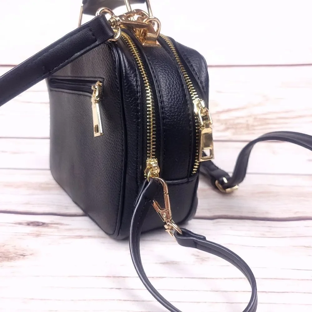 Derimod Small Black Red Faux Leather Crossbody Bag Cityscape Box Purse